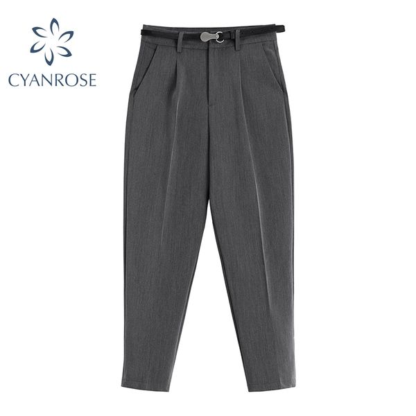 harem pants for office ladies high waist with belt elegant black&grey suit pants korean ol loose fashion long trousers female 210417, Black;white 
harem pants for office ladies high waist with belt elegant black&grey suit pants korean ol loose fashion long trousers female 210417, Black;white