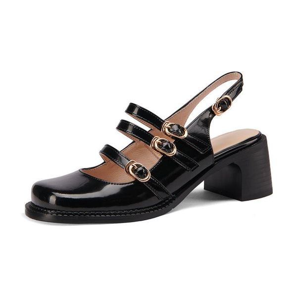 summer baotou sandals women's word buckle middle heels retro square head back empty thick single shoes women, Black
summer baotou sandals women's word buckle middle heels retro square head back empty thick single shoes women, Black
