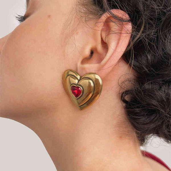 2021 famous brand brass red gemstone old gold peach heart earrings for women designer luxury jewelry goth trend, Golden
2021 famous brand brass red gemstone old gold peach heart earrings for women designer luxury jewelry goth trend, Golden