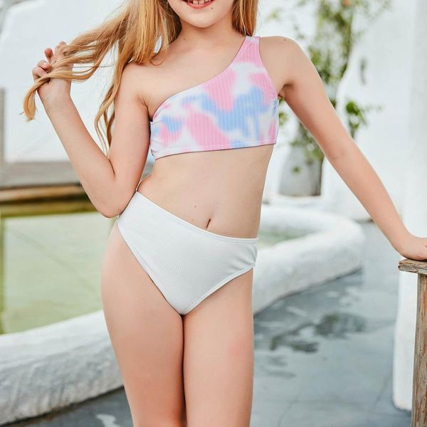 women's swimwear 2pcs toddler baby girls swimsuits set children tie-dye print one shoulder irregular bikini beachwear cute bathing 2021, White;black
women's swimwear 2pcs toddler baby girls swimsuits set children tie-dye print one shoulder irregular bikini beachwear cute bathing 2021, White;black