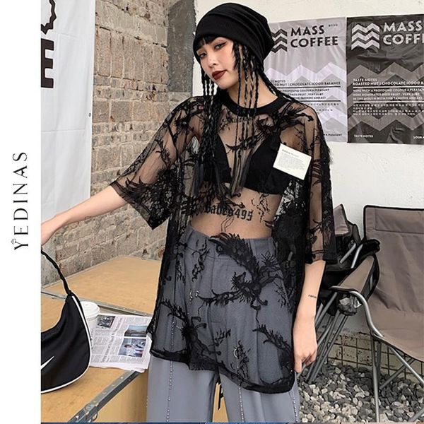 women's t-shirt yedinas summer mesh t shirts women lace see through oversize semitransparent gothic e girl streetwear 90s, White
women's t-shirt yedinas summer mesh t shirts women lace see through oversize semitransparent gothic e girl streetwear 90s, White