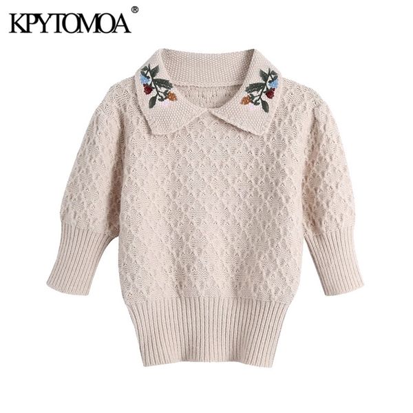 women fashion floral embroidery knitted sweater peter pan collar short sleeve female pullovers chic 210420, White;black
women fashion floral embroidery knitted sweater peter pan collar short sleeve female pullovers chic 210420, White;black