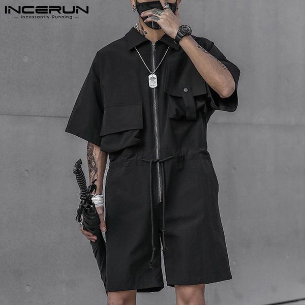 men's shorts incerun men rompers zipper short sleeve multi pockets 2021 fashion casual jumpsuit streetwear solid color cargo overalls 5, White;black
men's shorts incerun men rompers zipper short sleeve multi pockets 2021 fashion casual jumpsuit streetwear solid color cargo overalls 5, White;black