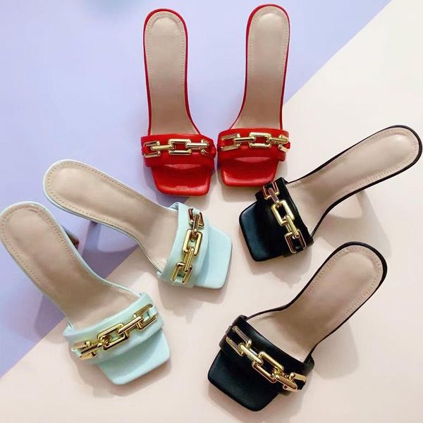 women slippers causal ladies square toe high heels outdoor slides fashion metal chain decor shoes open beach, Black
women slippers causal ladies square toe high heels outdoor slides fashion metal chain decor shoes open beach, Black