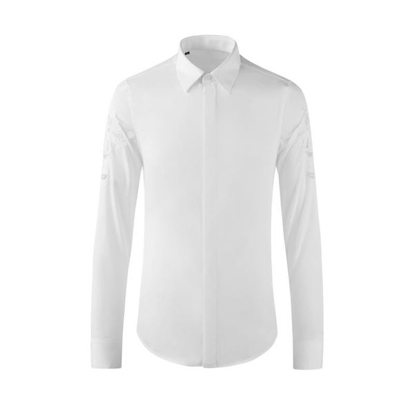 men's casual shirts long sleeve male luxury embossed embroidery solid color man fashion slim fit party mens 4xl, White;black
men's casual shirts long sleeve male luxury embossed embroidery solid color man fashion slim fit party mens 4xl, White;black