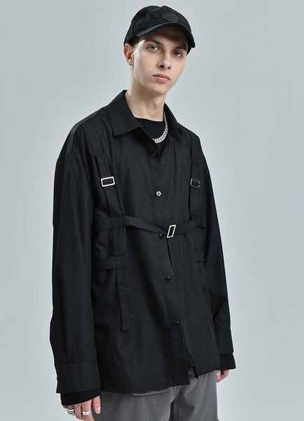 men's casual shirts xs-6xl 2021 clothing catwalk three dimensional tailoring adjustable strap long sleeve shirt plus size costumes, White;black
men's casual shirts xs-6xl 2021 clothing catwalk three dimensional tailoring adjustable strap long sleeve shirt plus size costumes, White;black