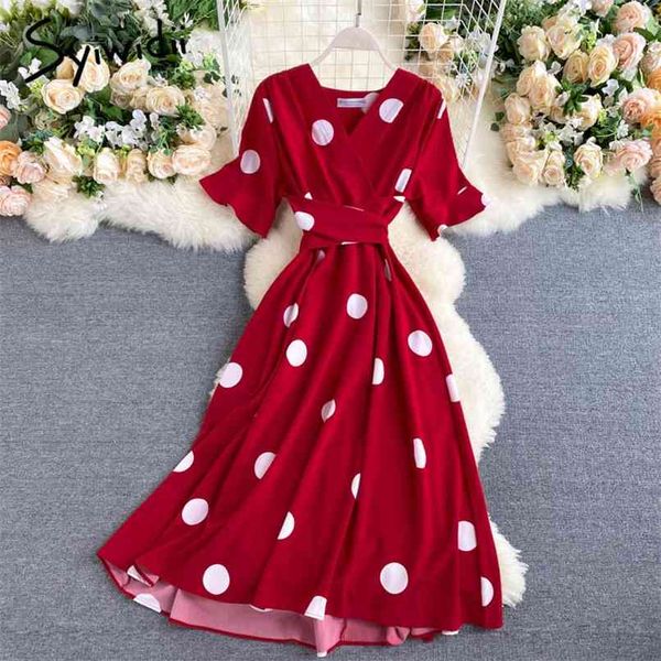 vintage polka dot dress for women summer v-neck fashion office lady causal long dresses with belt blue green pink 210607, Black;gray
vintage polka dot dress for women summer v-neck fashion office lady causal long dresses with belt blue green pink 210607, Black;gray