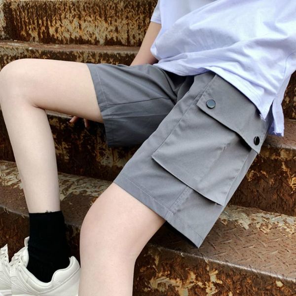 women's shorts womens summer high elastic waist knee-length oversized pockets bf casual straight vintage loose streetwear, White;black
women's shorts womens summer high elastic waist knee-length oversized pockets bf casual straight vintage loose streetwear, White;black
