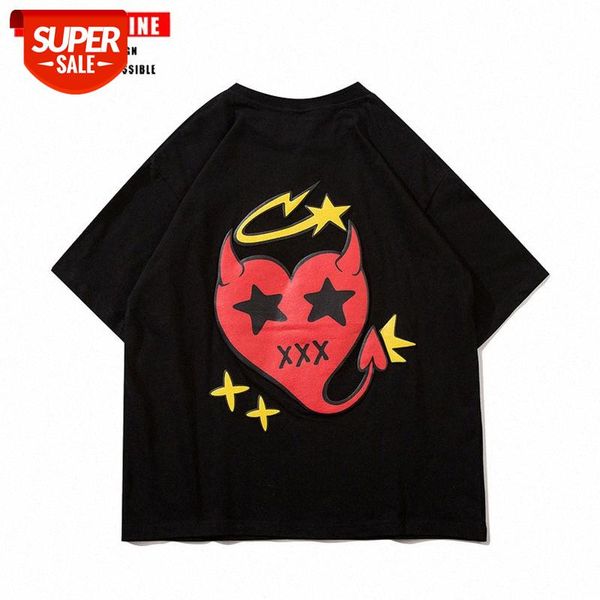 european and american street fashion brand devil love printed short-sleeved t-shirt bf male female couples loose high hip-hop tee #zq1m, White;black
european and american street fashion brand devil love printed short-sleeved t-shirt bf male female couples loose high hip-hop tee #zq1m, White;black