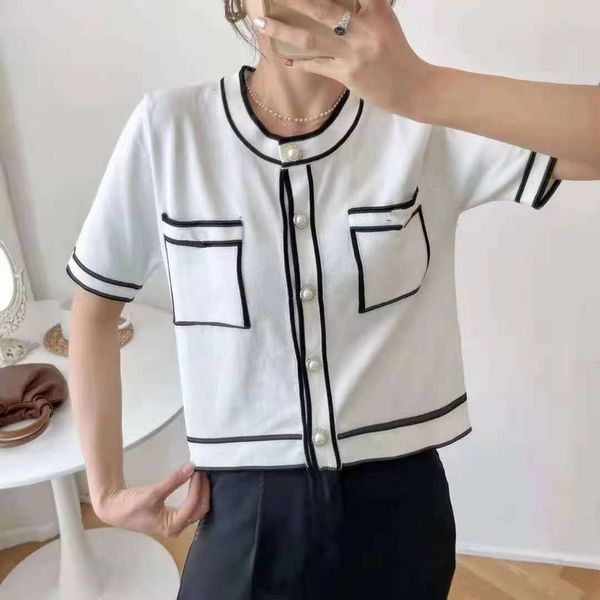 women's knits & tees summer pearl buttons knitted cardigan women korean style fashion patchwork o-neck button up straight thin wom, White
women's knits & tees summer pearl buttons knitted cardigan women korean style fashion patchwork o-neck button up straight thin wom, White