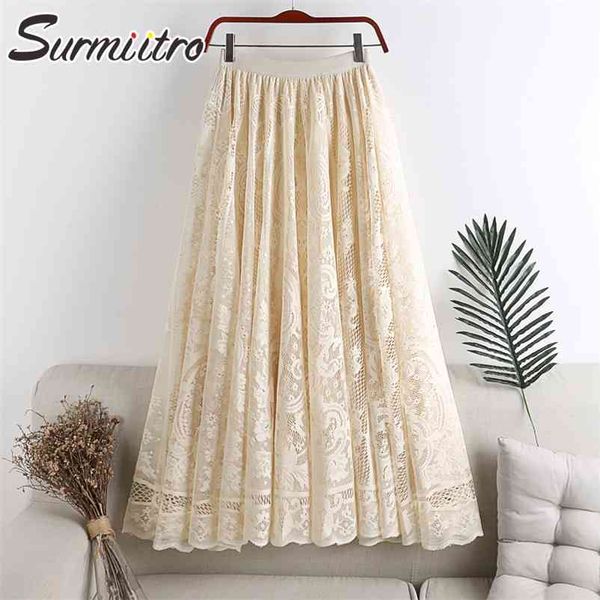 spring summer long tulle skirt women korean style lace hollow out high waist aesthetic maxi pleated female 210421, Black
spring summer long tulle skirt women korean style lace hollow out high waist aesthetic maxi pleated female 210421, Black