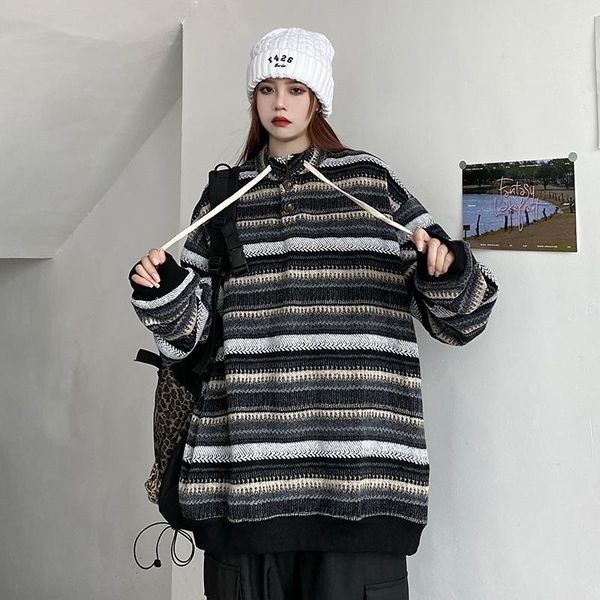 women's sweaters korean retro striped color-blocking knitted sweater high street pullover fairy grunge aesthetic y2k autumn 2021, White;black
women's sweaters korean retro striped color-blocking knitted sweater high street pullover fairy grunge aesthetic y2k autumn 2021, White;black