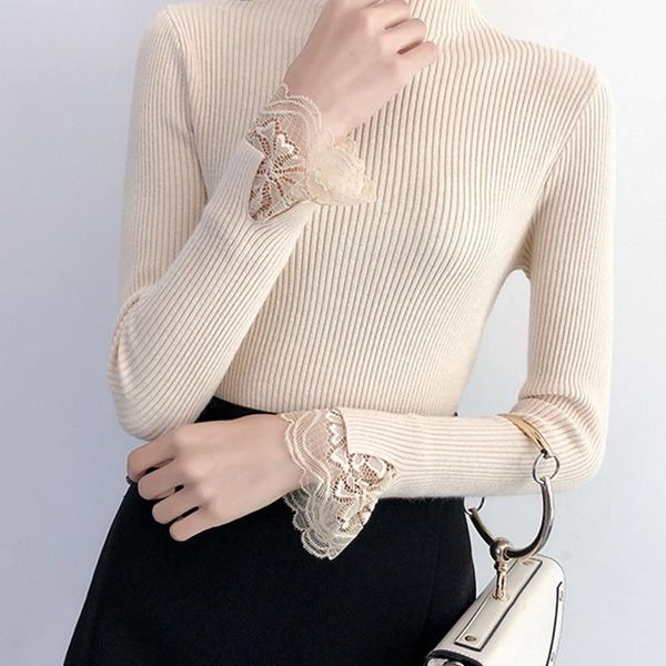 women's sweaters lace patchwork knitted pullover women turtleneck autumn winter pullovers, White;black
women's sweaters lace patchwork knitted pullover women turtleneck autumn winter pullovers, White;black