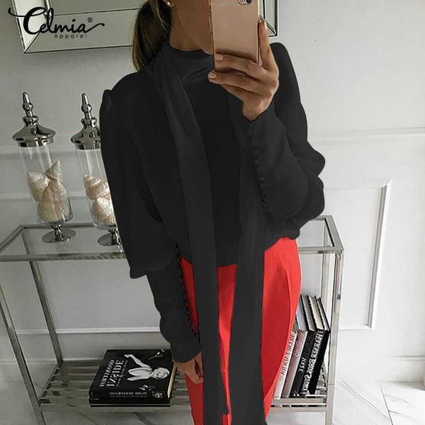 women's blouses & shirts blouses celmia casual solid lantern sleeve office ladies stylish turtleneck long tie blusas plus size js02, White
women's blouses & shirts blouses celmia casual solid lantern sleeve office ladies stylish turtleneck long tie blusas plus size js02, White