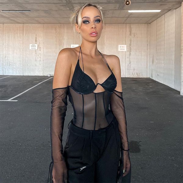nibber low cut mesh women halter autumn new club party black see-through transparent long sleeve tee shirt female, White
nibber low cut mesh women halter autumn new club party black see-through transparent long sleeve tee shirt female, White