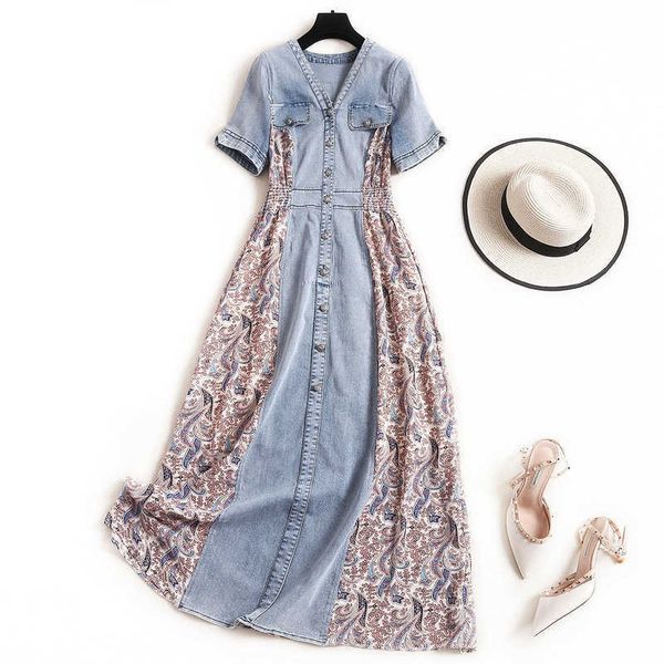 elegant denim patchwork chiffon dresses for women chic print single breasted v-neck fashion vestido feminino 210525, Black;gray
elegant denim patchwork chiffon dresses for women chic print single breasted v-neck fashion vestido feminino 210525, Black;gray