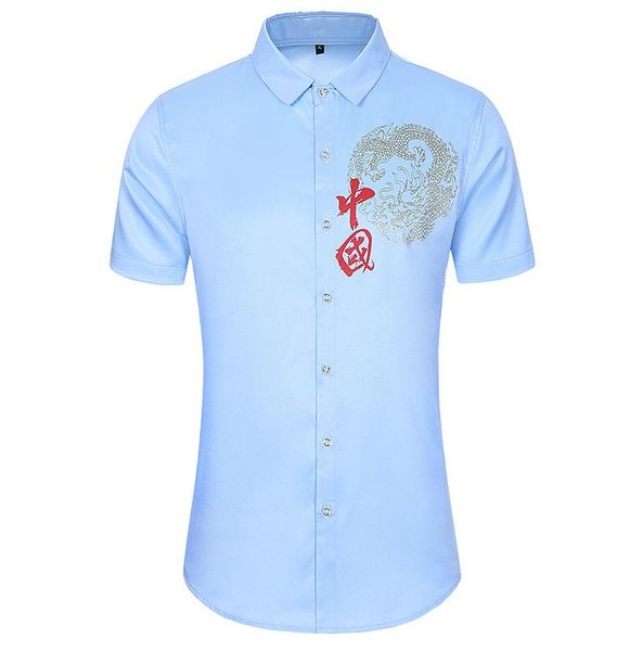 men's shirts chinese dragon print short sleeve blouse male fashion casual wild slim fit shirt summer, White;black
men's shirts chinese dragon print short sleeve blouse male fashion casual wild slim fit shirt summer, White;black