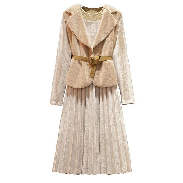 women's tracksuits winter women clothe elegant two piece set plush vest with belt and midi pleated dress plus size matching outfit off, Gray
women's tracksuits winter women clothe elegant two piece set plush vest with belt and midi pleated dress plus size matching outfit off, Gray