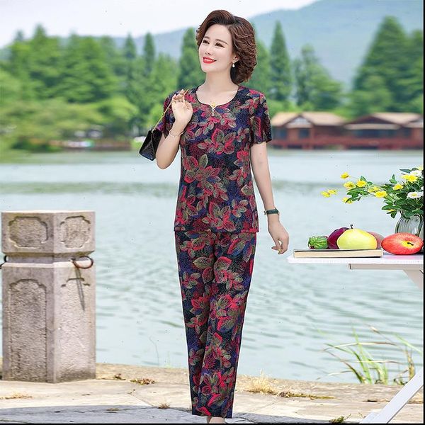 middle aged women tracksuits 2 piece set summer suits short sleeve print and pants plus size two female t, Gray
middle aged women tracksuits 2 piece set summer suits short sleeve print and pants plus size two female t, Gray