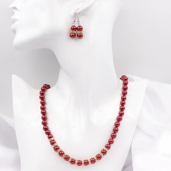earrings & necklace noble red glass pearl jewelry set for women 8mm round simulated pearls rhinestone dangle chain sets 18" a625, Silver
earrings & necklace noble red glass pearl jewelry set for women 8mm round simulated pearls rhinestone dangle chain sets 18" a625, Silver