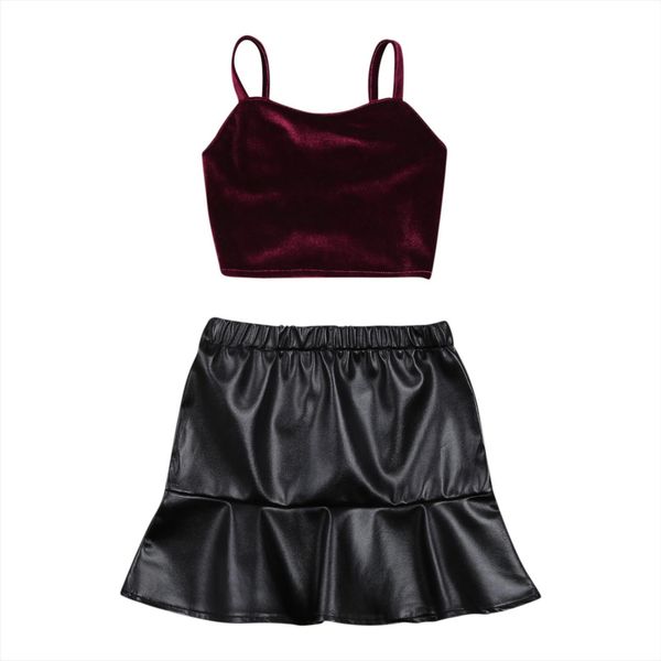child summer clothing baby girl sling velvet leather skirt suit contrast color clothes round collar high waist outfits, White
child summer clothing baby girl sling velvet leather skirt suit contrast color clothes round collar high waist outfits, White