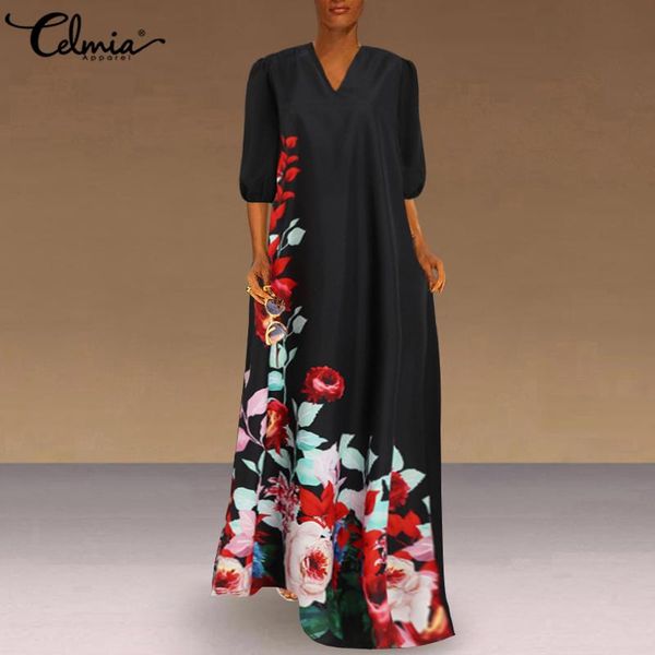 celmia women floral printed dress 2021 summer party maxi long robe lantern sleeve casual loose v-neck vestidos femme plus size dresses, Black;gray
celmia women floral printed dress 2021 summer party maxi long robe lantern sleeve casual loose v-neck vestidos femme plus size dresses, Black;gray
