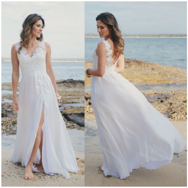 beach wedding dresses v neck backless a line chiffon split bridal gowns custom made vestido de noiva reception dress for, White
beach wedding dresses v neck backless a line chiffon split bridal gowns custom made vestido de noiva reception dress for, White