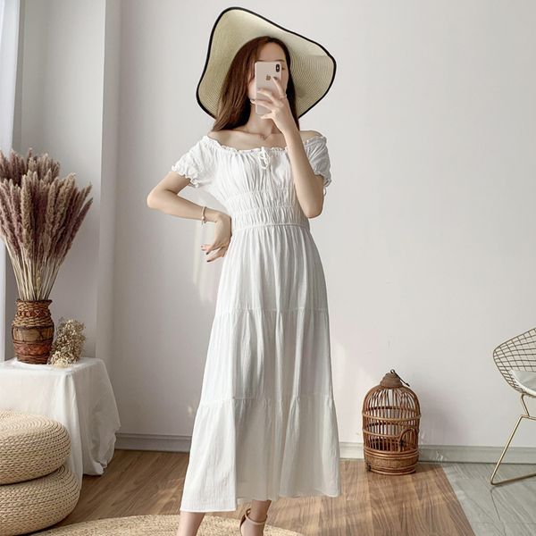 boutique dress one line shoulder waist temperament forest department medium length ruffle holiday skirt women's wear, Black;gray 
boutique dress one line shoulder waist temperament forest department medium length ruffle holiday skirt women's wear, Black;gray