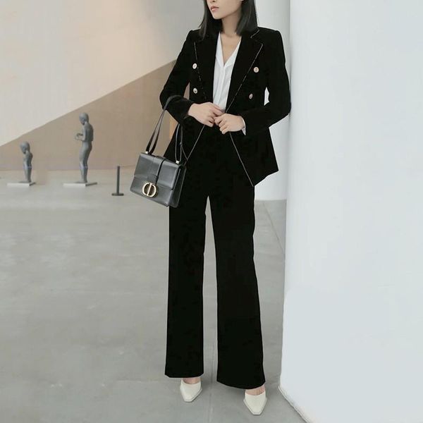 women's two piece pants arrival velvet professional wear casual office sets double breasted ladies jacket two-piece fashion trousers, White
women's two piece pants arrival velvet professional wear casual office sets double breasted ladies jacket two-piece fashion trousers, White