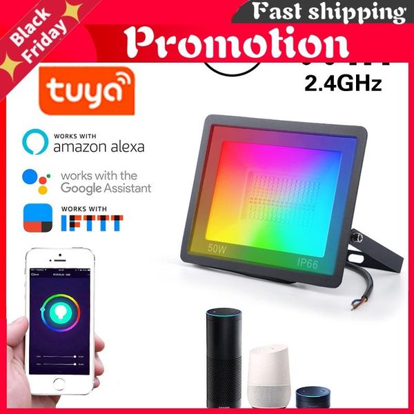 floodlights led smart wifi home outdoor lighting app life rgb wall lamp ip66 50w/100w spotlight