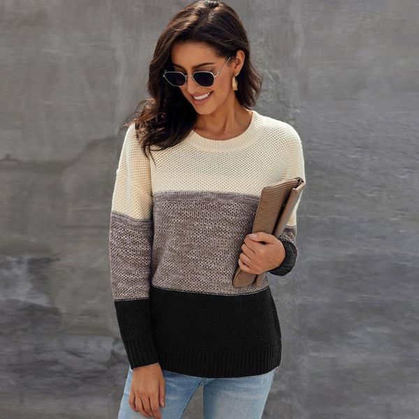 women's sweaters 2021 brown gray block netted texture pullover sweater women winter patchwork pullovers female casual o-neck, White;black
women's sweaters 2021 brown gray block netted texture pullover sweater women winter patchwork pullovers female casual o-neck, White;black
