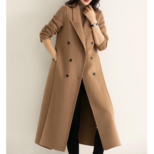 women's wool & blends elegant long coat coffee color sleeve chic outerwear ladies double sided cashmere overcoat autumn winter 2021, Black
women's wool & blends elegant long coat coffee color sleeve chic outerwear ladies double sided cashmere overcoat autumn winter 2021, Black