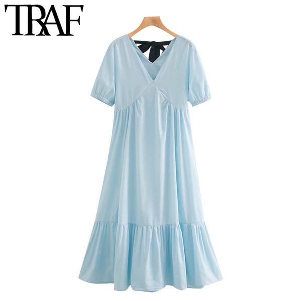 traf women chic fashion back bow tied ruffled midi dress vintage v neck short sleeve female dresses vestidos mujer 210415, Black;gray
traf women chic fashion back bow tied ruffled midi dress vintage v neck short sleeve female dresses vestidos mujer 210415, Black;gray