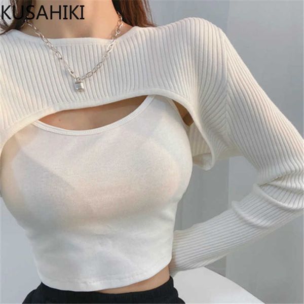 knitted 2pieces outfits super high waist short long sleeve knitwear + slim basic sling vest spring suits 6e401 210603, White;black
knitted 2pieces outfits super high waist short long sleeve knitwear + slim basic sling vest spring suits 6e401 210603, White;black