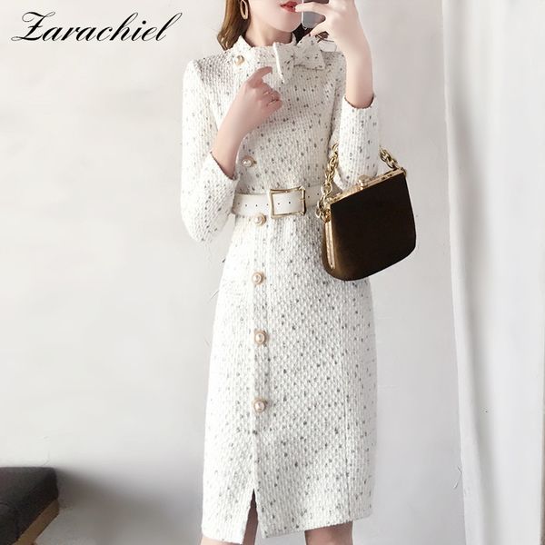 dresses brand wool women elegant package hip vestidos pearl single-breasted tweed bow stand collar long sleeve sashes, Black;gray
dresses brand wool women elegant package hip vestidos pearl single-breasted tweed bow stand collar long sleeve sashes, Black;gray