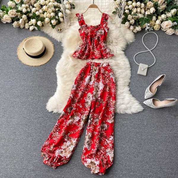 women's two piece pants vintage casual off shoulder spaghetti strap women summer fashion vest+red floral print lantern pieces suits tid, White
women's two piece pants vintage casual off shoulder spaghetti strap women summer fashion vest+red floral print lantern pieces suits tid, White