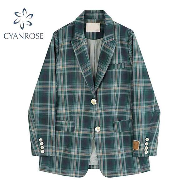 green plaid blazers single breasted korean style notched collar jacket coat for women oversized elegant y2k spring outwear 210430, White;black
green plaid blazers single breasted korean style notched collar jacket coat for women oversized elegant y2k spring outwear 210430, White;black