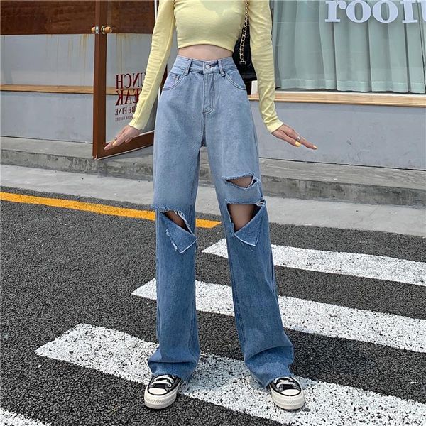women's jeans hole trousers high waist 2021 summer fashion ripped pants loose straight denim washed female, Blue
women's jeans hole trousers high waist 2021 summer fashion ripped pants loose straight denim washed female, Blue