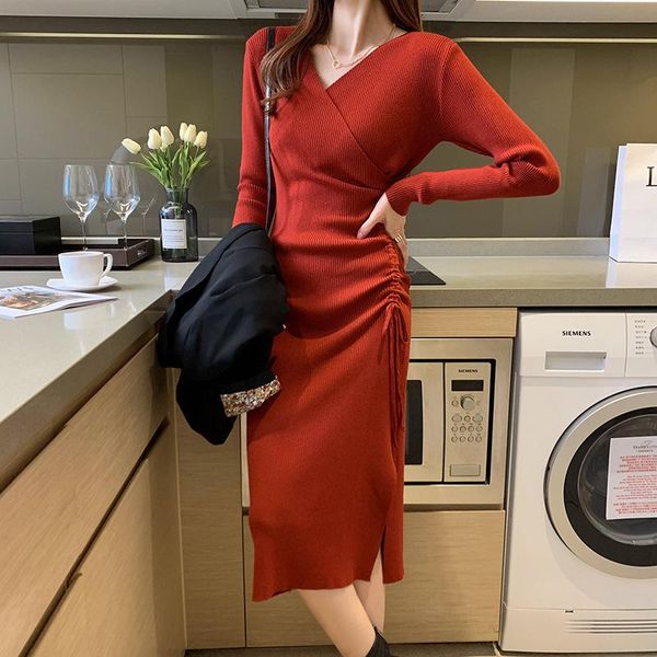 casual dresses knitted long sleeve dress women 2021 slim bodycon autumn korean elegant fall winter v neck sweater midi ribbed x891, Black;gray
casual dresses knitted long sleeve dress women 2021 slim bodycon autumn korean elegant fall winter v neck sweater midi ribbed x891, Black;gray