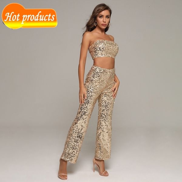 women's tracksuits you all tendy gold sequins two strapless parts celebrity party harvest pants xgjy, Gray
women's tracksuits you all tendy gold sequins two strapless parts celebrity party harvest pants xgjy, Gray