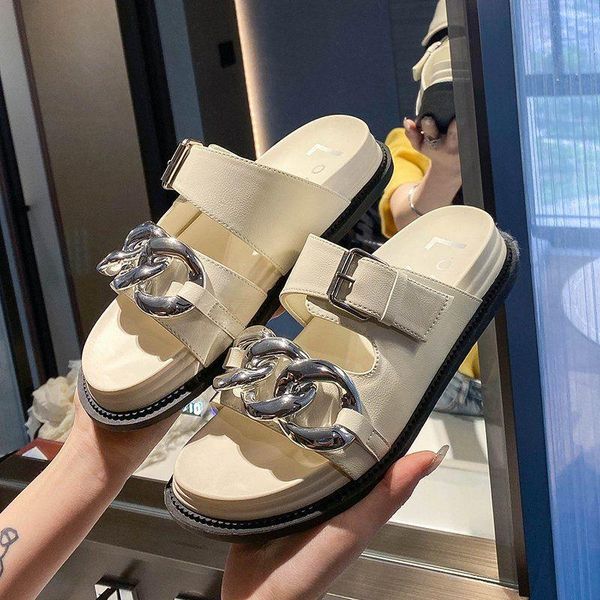 slippers summer women's flat heels sandals women 2021 platform fashion metal buckle ladies thick sole femmes sandales, Black
slippers summer women's flat heels sandals women 2021 platform fashion metal buckle ladies thick sole femmes sandales, Black
