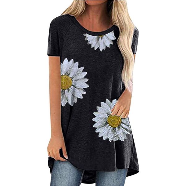 women's t-shirt summer 2021 flower print women casual o-neck short sleeve tee loose street plus size black gray female clothing, White 
women's t-shirt summer 2021 flower print women casual o-neck short sleeve tee loose street plus size black gray female clothing, White