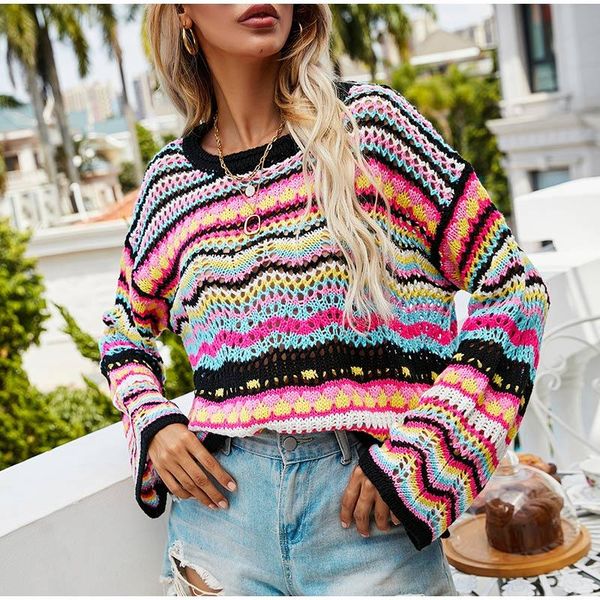 women's sweaters women loose style sweater variegated color long flared sleeves round collar knitwear y2k jumpers 2021, White;black
women's sweaters women loose style sweater variegated color long flared sleeves round collar knitwear y2k jumpers 2021, White;black