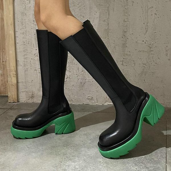 boots blue green pink genuine leather women knee high fashion zipper square heel ladies round toe autumn winter shoes, Black
boots blue green pink genuine leather women knee high fashion zipper square heel ladies round toe autumn winter shoes, Black