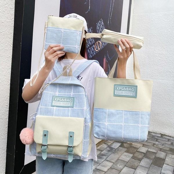 school bags 4 pcs set backpack plaid bag for teenager girl women student canvas college children book kids
school bags 4 pcs set backpack plaid bag for teenager girl women student canvas college children book kids