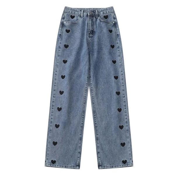 women's jeans love embroidery casual straight denim trousers women streetwear pants korean fashion high waist slim baggy pantalone muje, Blue
women's jeans love embroidery casual straight denim trousers women streetwear pants korean fashion high waist slim baggy pantalone muje, Blue