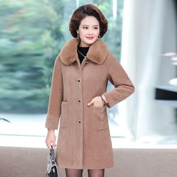 women's wool & blends 2021 middle aged women warm thick faux coat female long sleeve jacket autumn winter solid mid outerwear y800, Black
women's wool & blends 2021 middle aged women warm thick faux coat female long sleeve jacket autumn winter solid mid outerwear y800, Black