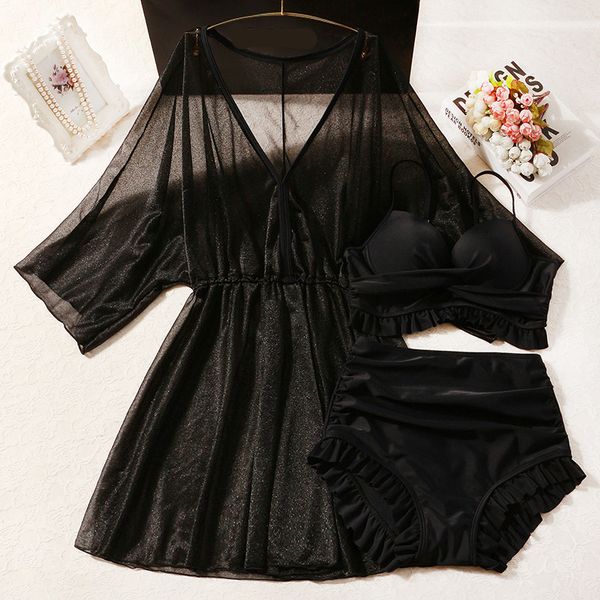 swimwear 2021 black gathered bikini three piece spring cover belly show thin conservative swimsuit women, White;black
swimwear 2021 black gathered bikini three piece spring cover belly show thin conservative swimsuit women, White;black