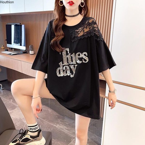 women's t-shirt cotton loose plus size fashion tshirt casual short sleeve tees lace letter o-neck summer clothing houthion, White
women's t-shirt cotton loose plus size fashion tshirt casual short sleeve tees lace letter o-neck summer clothing houthion, White