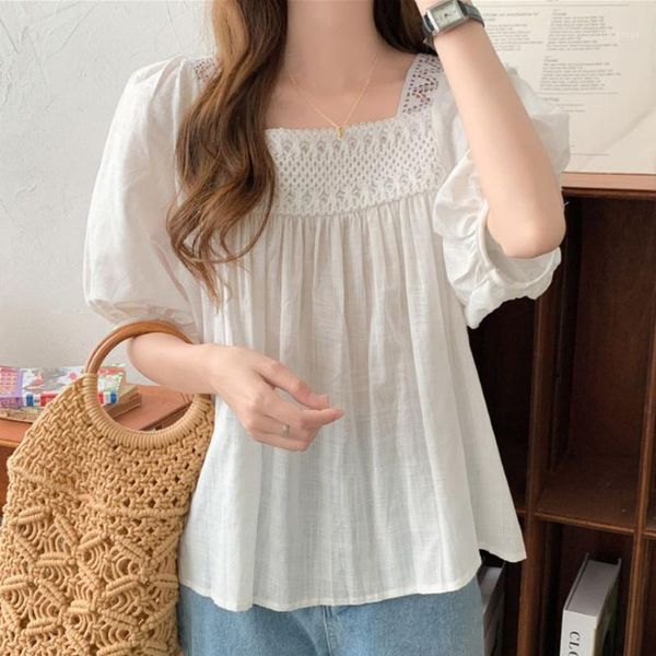 women's blouses & shirts alien square collar hollow out femme summer 2021 casual office lady vintage loose all match, White
women's blouses & shirts alien square collar hollow out femme summer 2021 casual office lady vintage loose all match, White